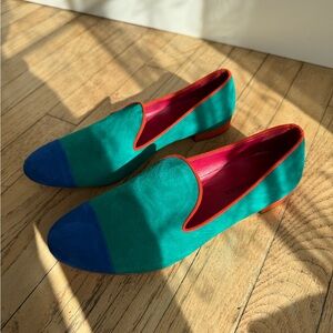 Alberto Gozzi Green Blue Loafers Size 7.5